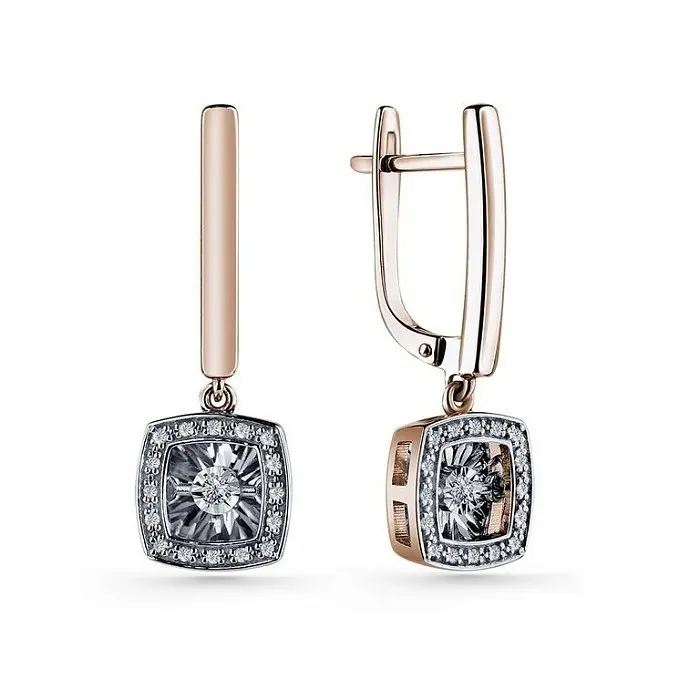 Серьги подвесные из комбинированного золота вид 1