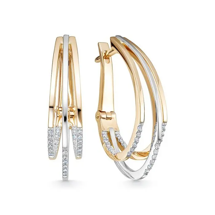 Серьги с английским замком из комбинированного золота