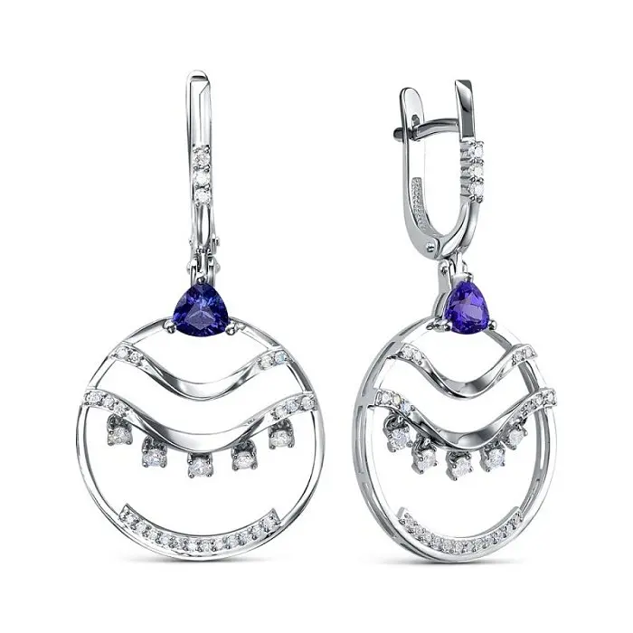 Серьги подвесные из белого золота