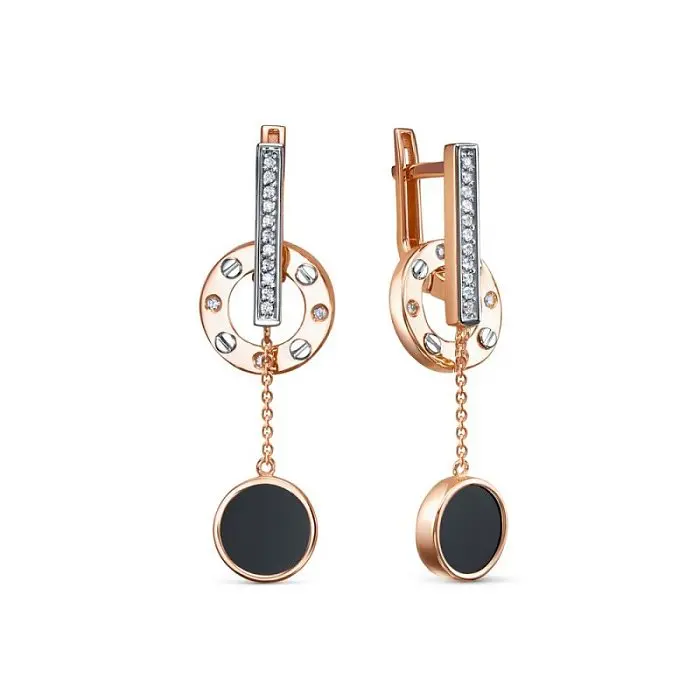 Серьги подвесные из красного золота