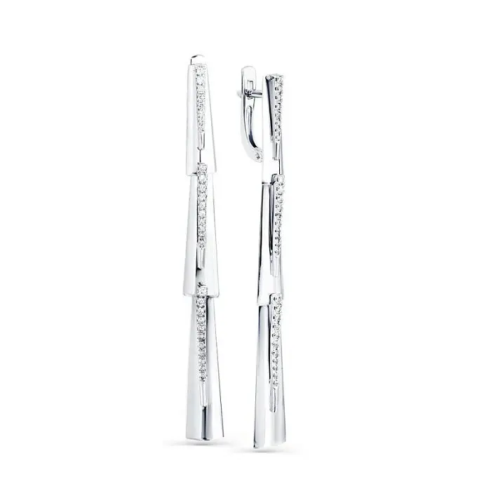 Серьги подвесные из белого золота