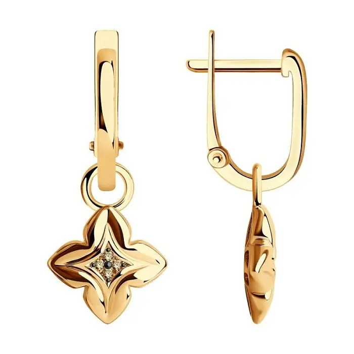 Серьги подвесные из красного золота