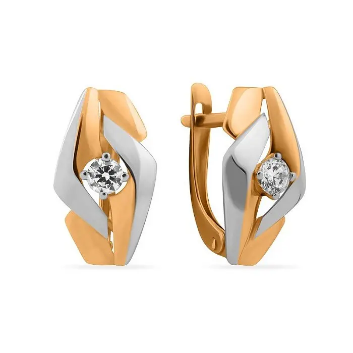 Серьги с английским замком из комбинированного золота