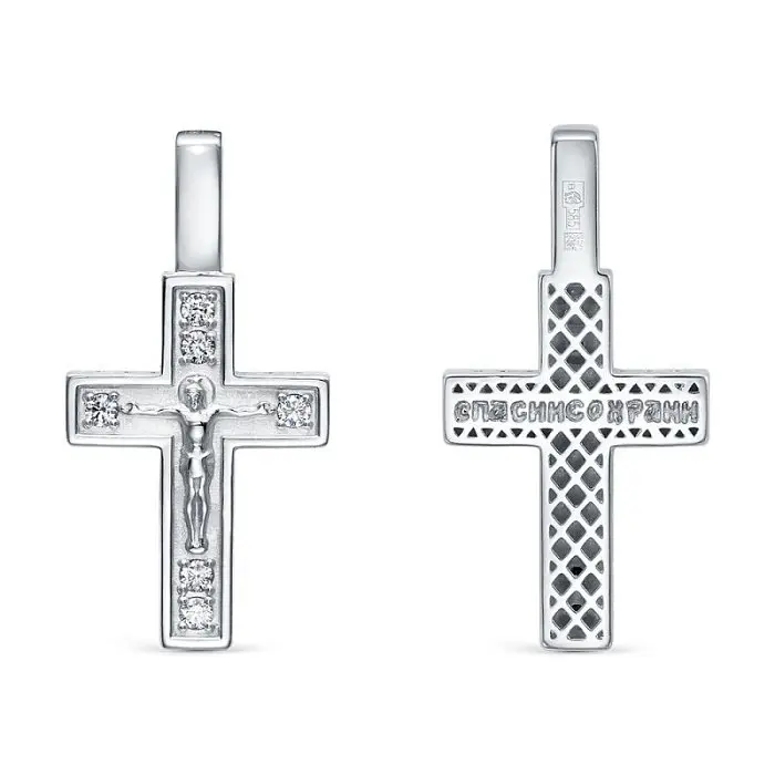 Подвеска крест из белого золота