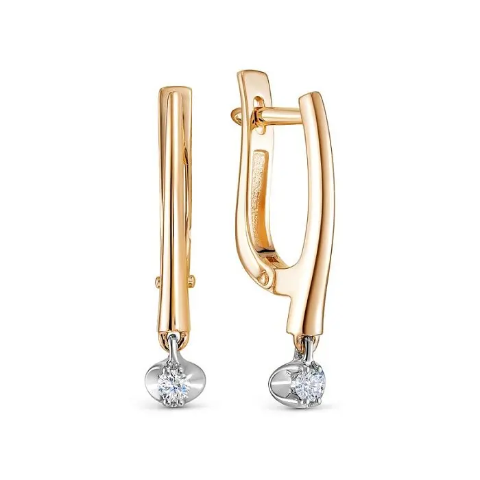 Серьги подвесные из комбинированного золота