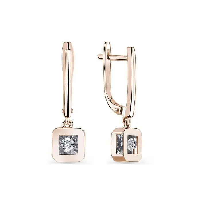 Серьги подвесные из комбинированного золота