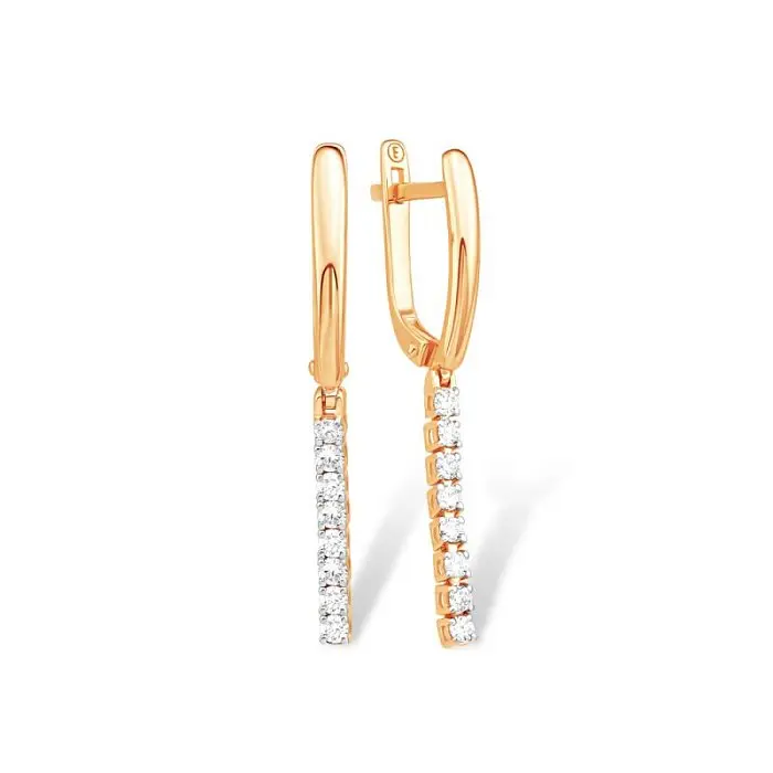 Серьги подвесные из комбинированного золота