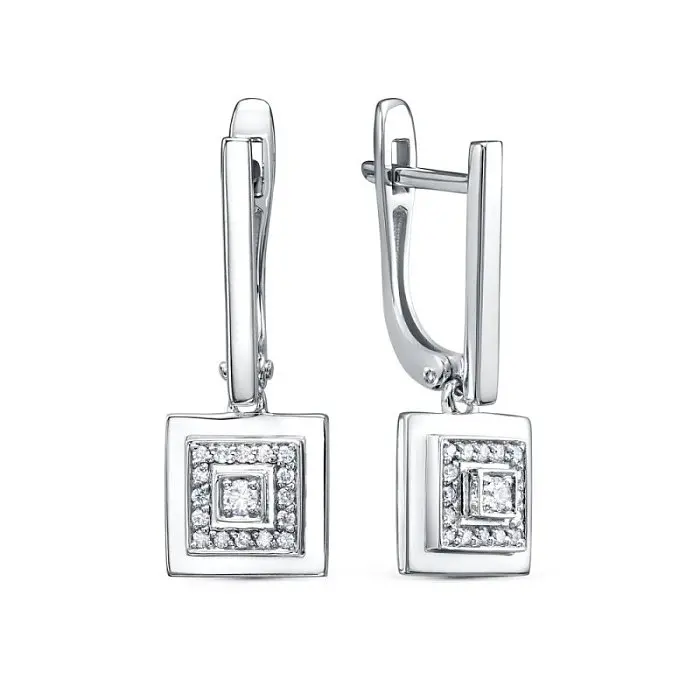 Серьги подвесные из белого золота вид 1