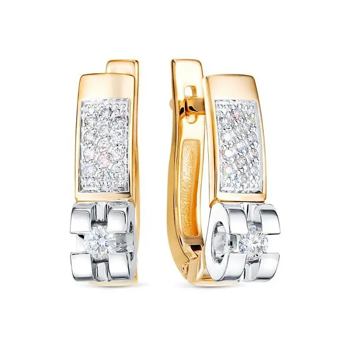 Серьги с английским замком из комбинированного золота