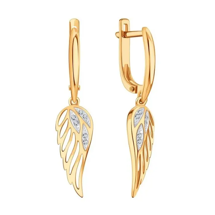 Серьги подвесные из комбинированного золота