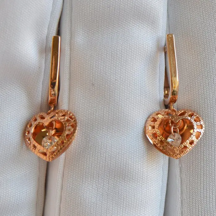 Серьги подвесные из красного золота