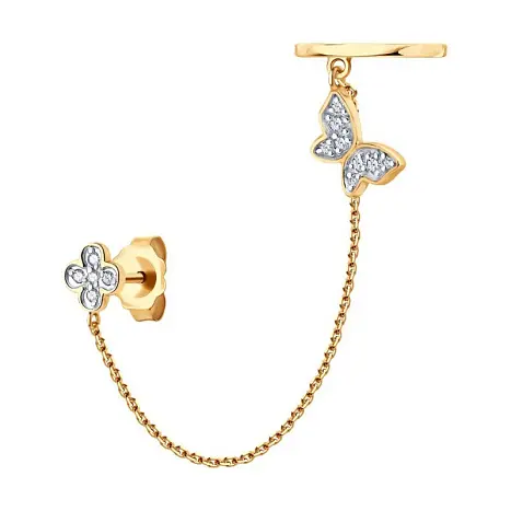 Серьги одиночные из красного золота