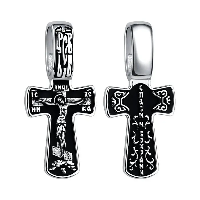 Подвеска крест из черного серебра