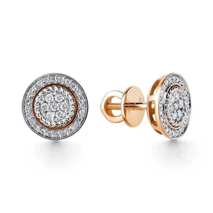 Серьги пуссеты из комбинированного золота