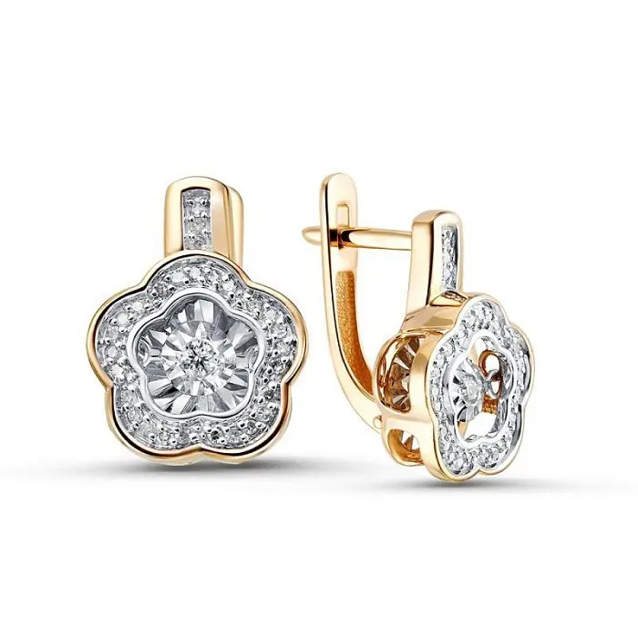 Серьги с английским замком из комбинированного золота Серьги с английским замком из комбинированного золота