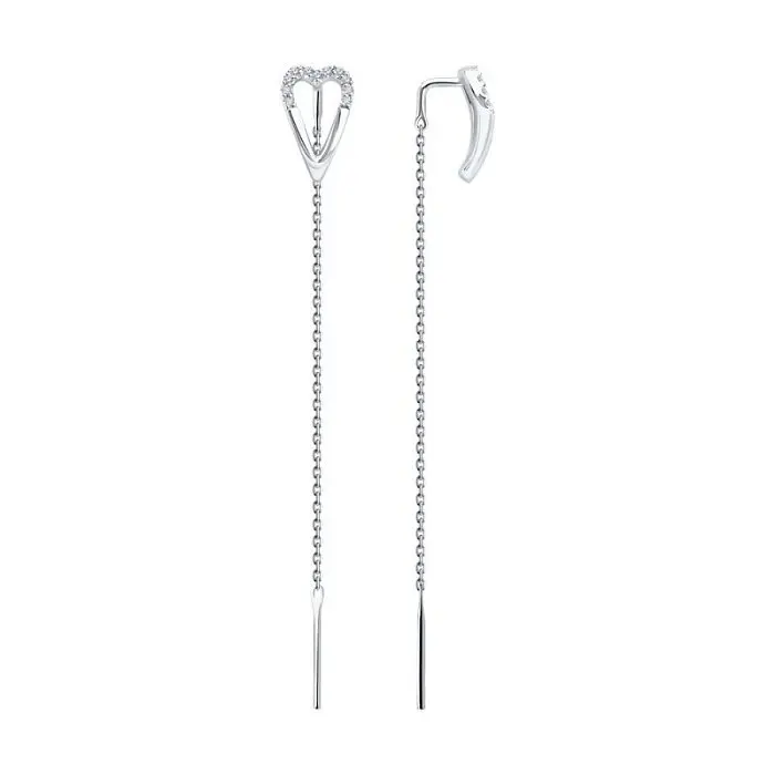 Серьги цепочки из белого золота