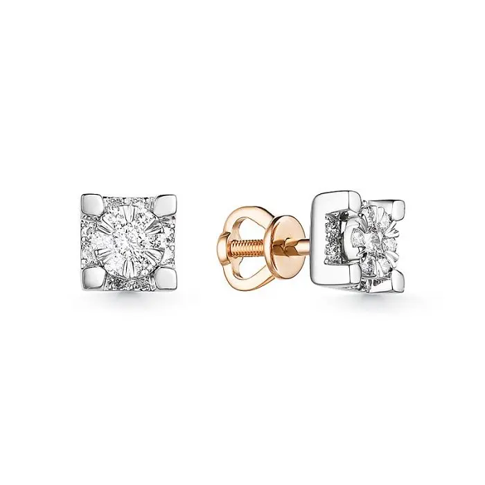 Серьги пуссеты из комбинированного золота