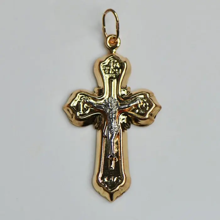 Подвеска крест из комбинированного золота