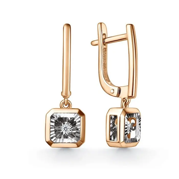 Серьги подвесные из комбинированного золота