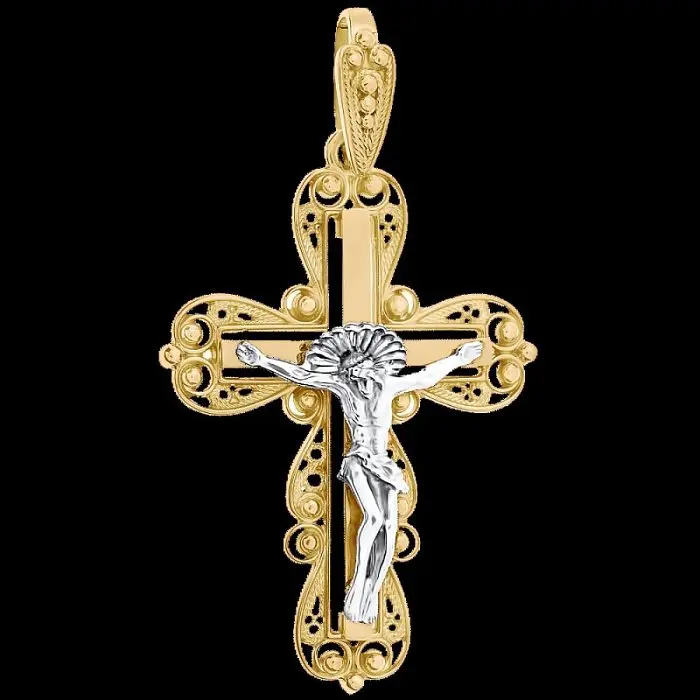 Подвеска крест из комбинированного золота