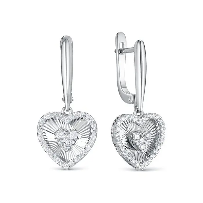 Серьги подвесные из белого золота вид 1