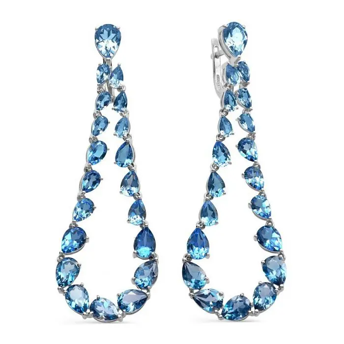 Серьги подвесные из белого золота