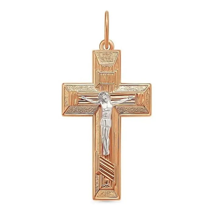 Подвеска крест из комбинированного золота