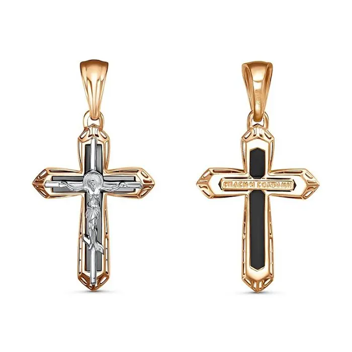 Подвеска крест из комбинированного золота