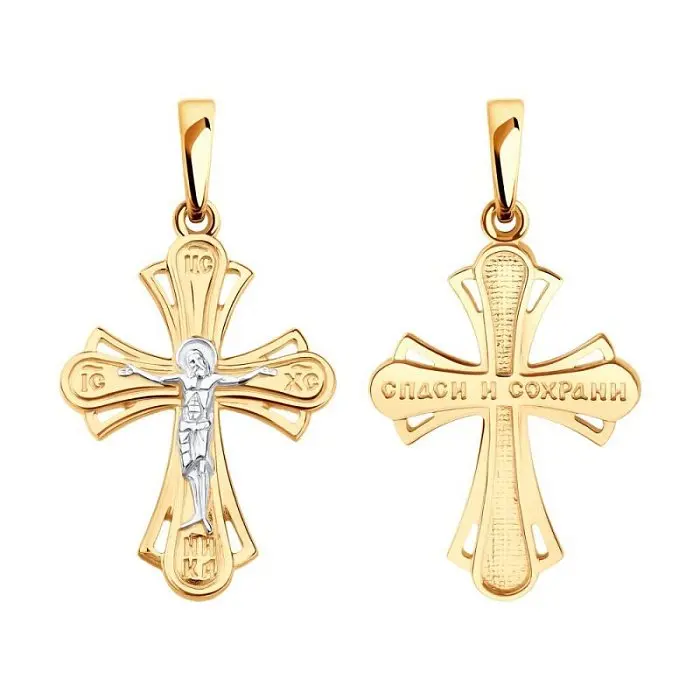 Подвеска крест из комбинированного золота