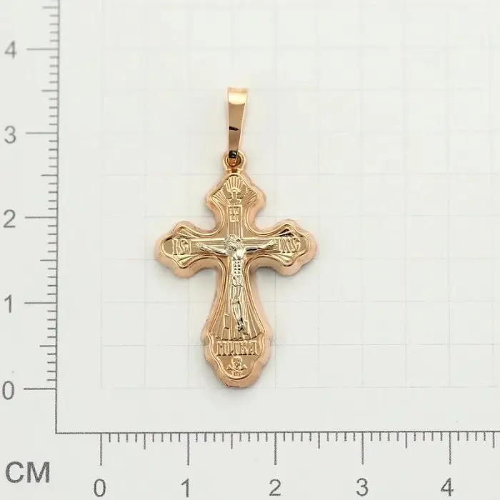 Подвеска крест из комбинированного золота