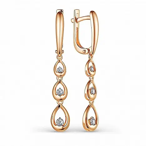 Серьги подвесные из комбинированного золота