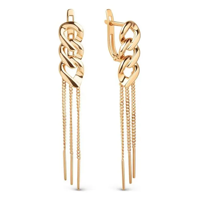 Серьги подвесные из красного золота