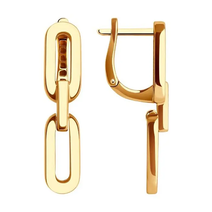 Серьги подвесные из красного золота