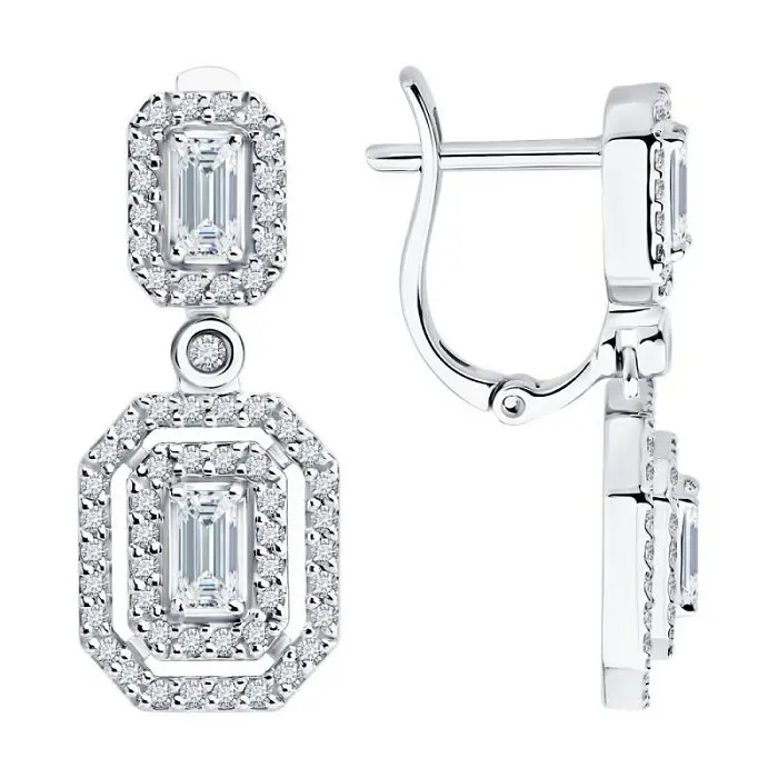 Серьги подвесные из белого золота