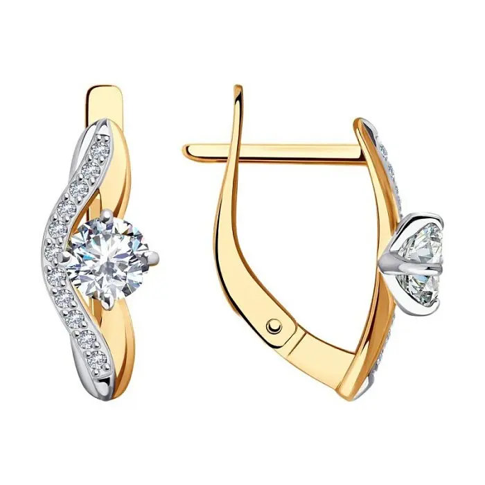 Серьги с английским замком из комбинированного золота