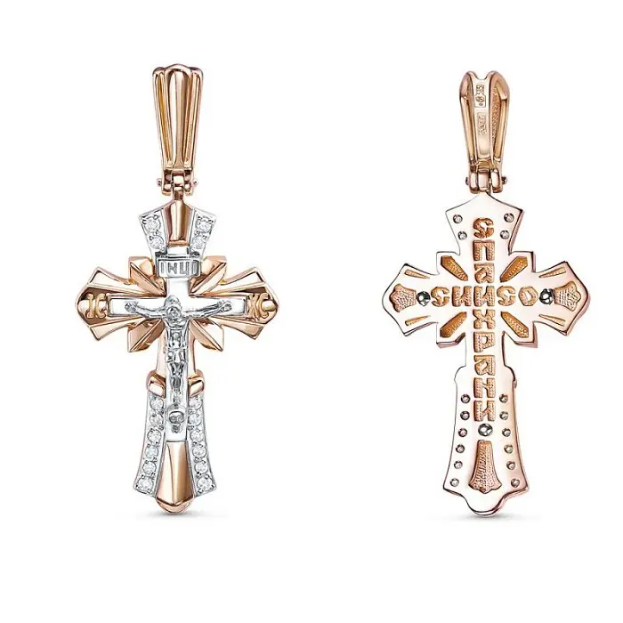 Подвеска крест из комбинированного золота