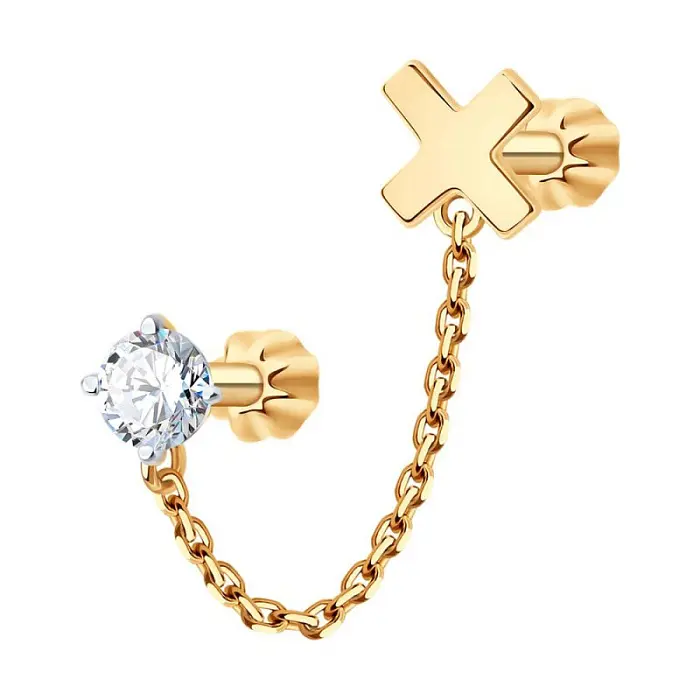 Серьги одиночные из красного золота
