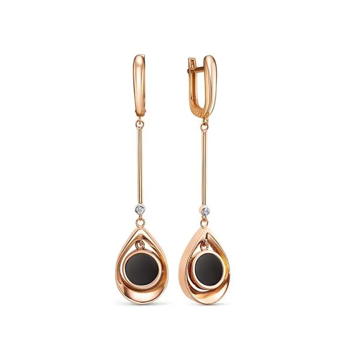 Серьги подвесные из красного золота