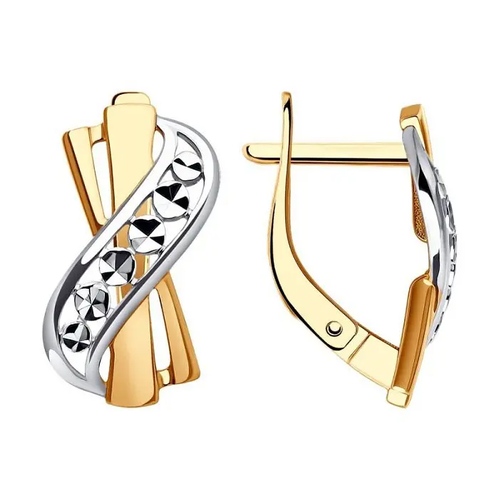 Серьги с английским замком из комбинированного золота