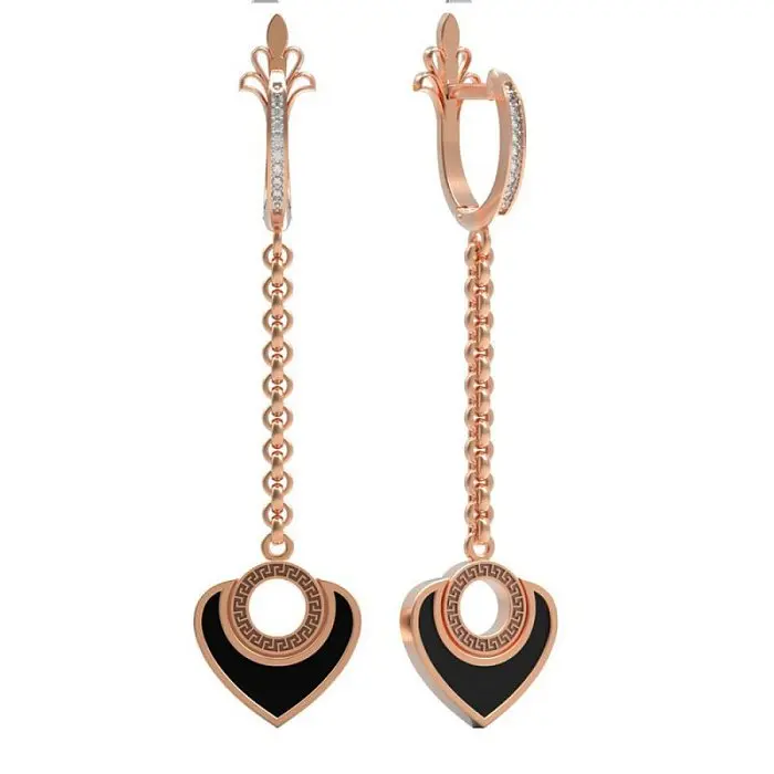 Серьги подвесные из красного золота