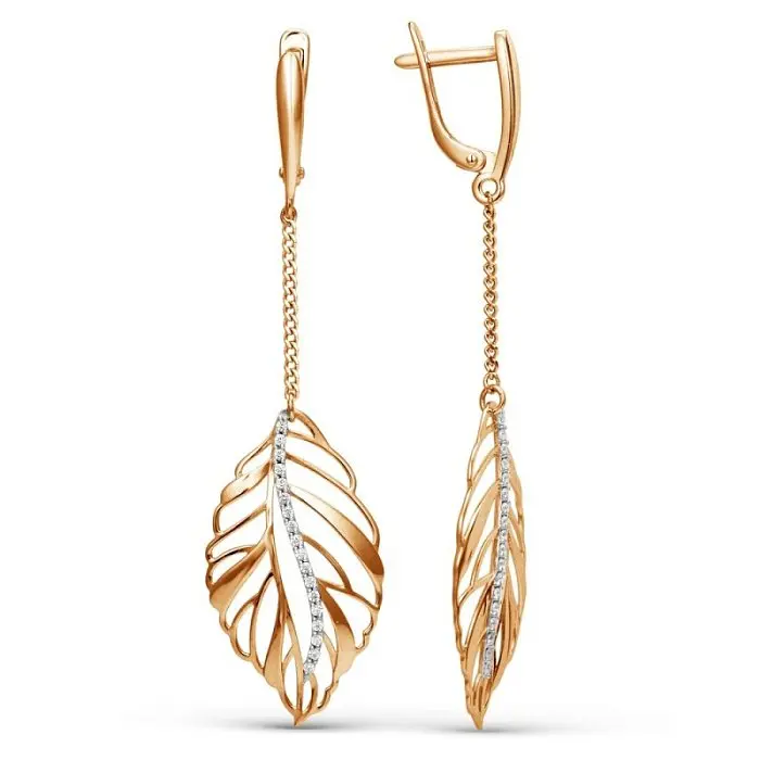 Серьги подвесные из красного золота