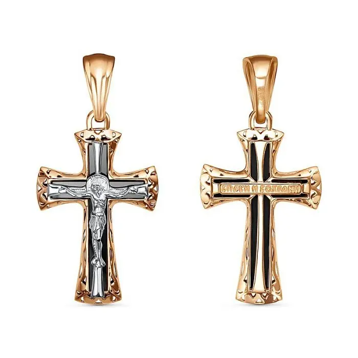 Подвеска крест из комбинированного золота