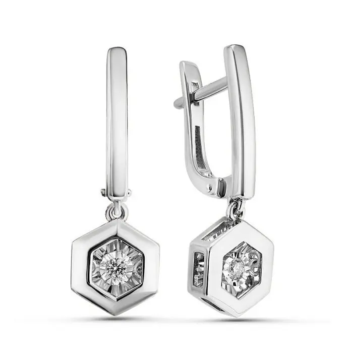 Серьги подвесные из белого золота