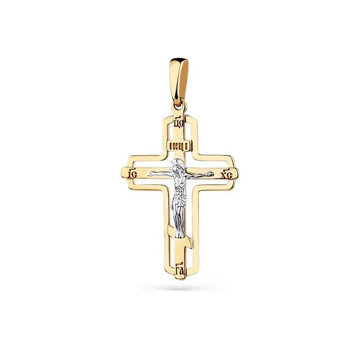 Подвеска крест из комбинированного золота
