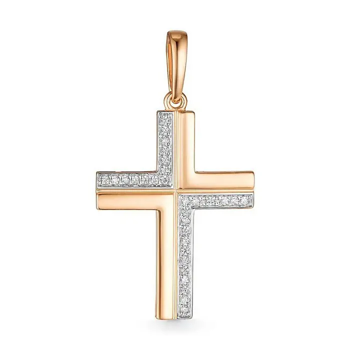 Подвеска декоративный крест из комбинированного золота