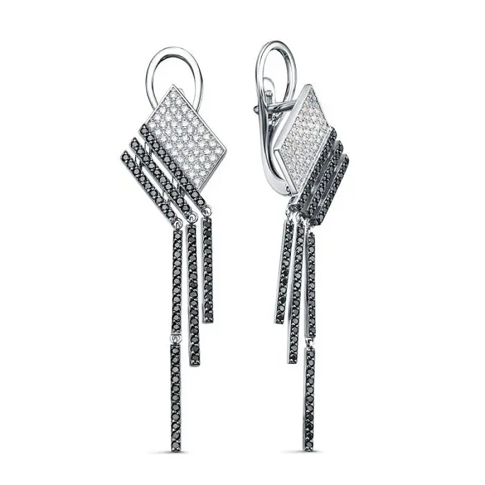 Серьги подвесные из белого золота