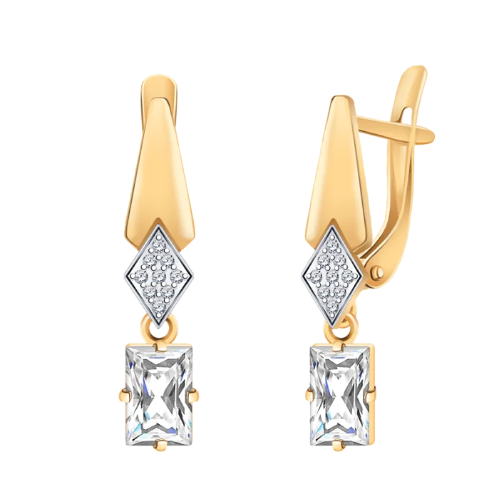 Серьги подвесные из красного золота