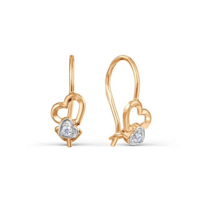 Серьги детские из комбинированного золота