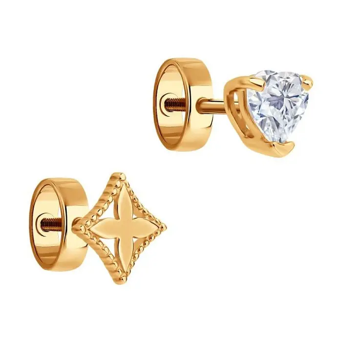 Серьги пуссеты из красного золота