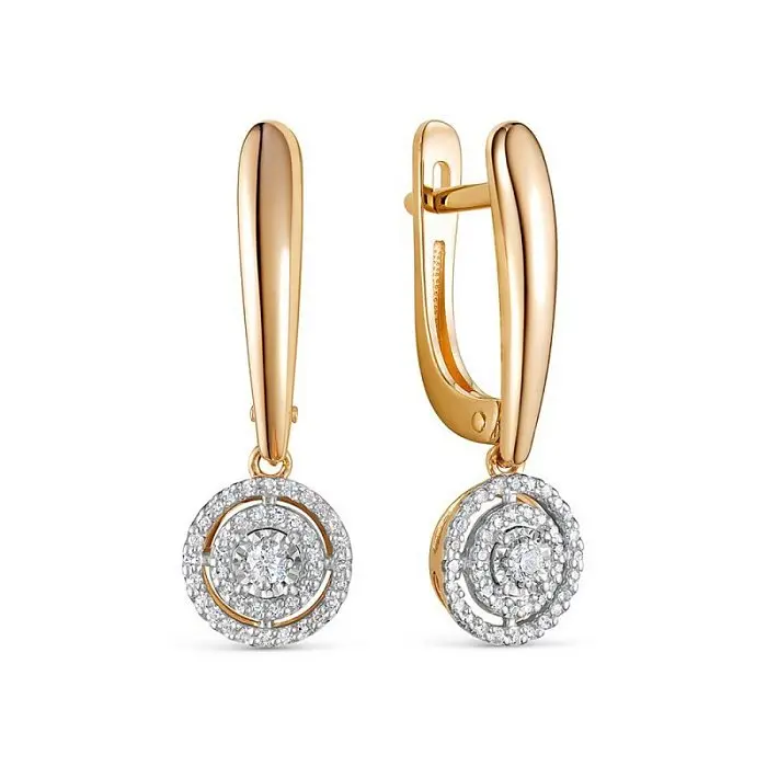 Серьги подвесные из комбинированного золота